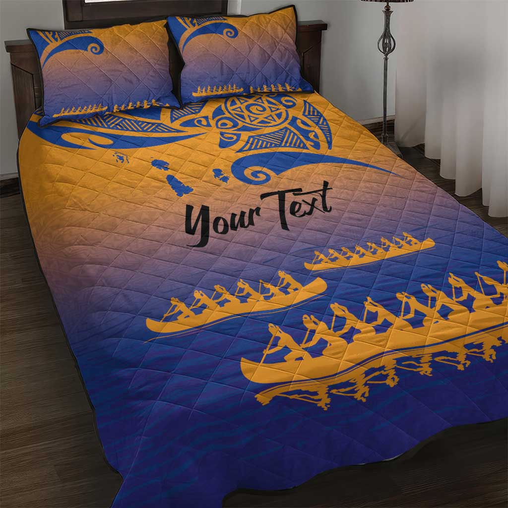 Personalised Hawaiki Nui Va'a French Polynesian Pattern Quilt Bed Set Sunset Color