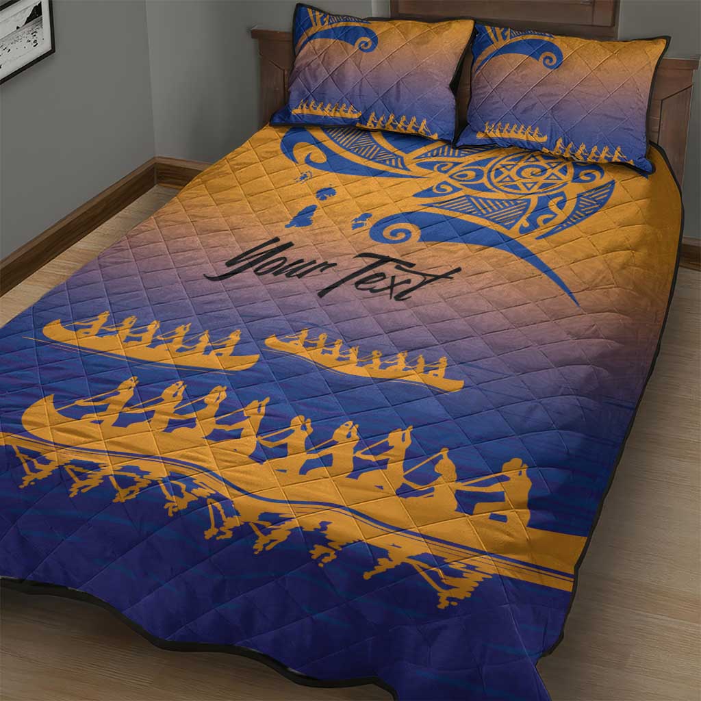 Personalised Hawaiki Nui Va'a French Polynesian Pattern Quilt Bed Set Sunset Color LT03 - Polynesian Pride