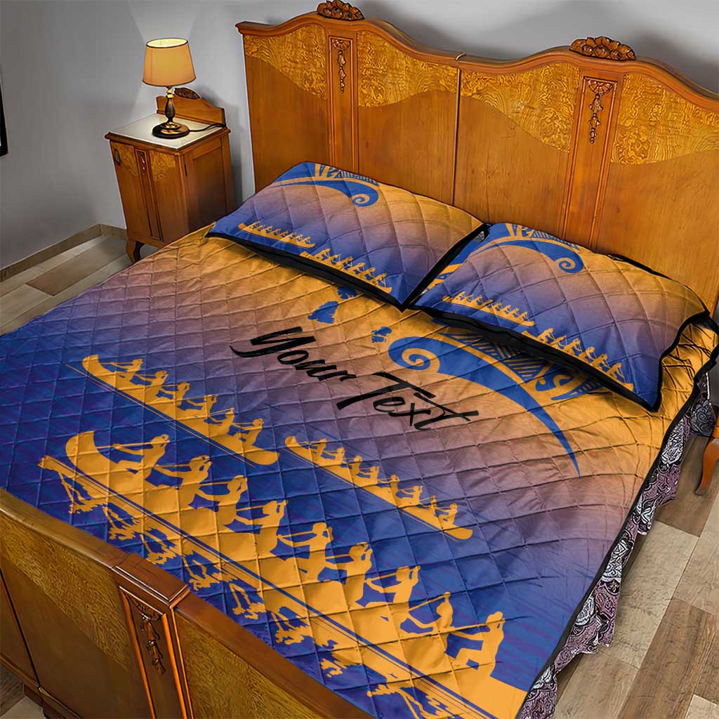 Personalised Hawaiki Nui Va'a French Polynesian Pattern Quilt Bed Set Sunset Color LT03 - Polynesian Pride