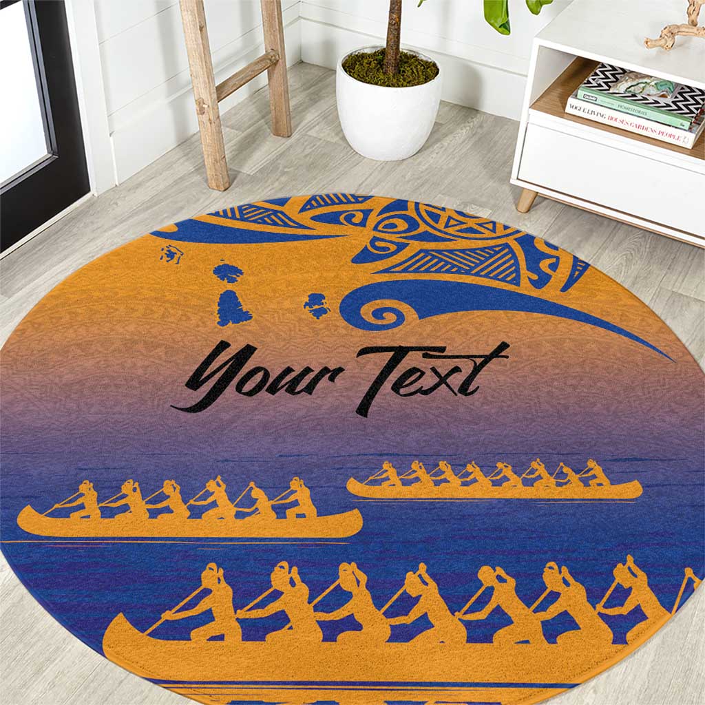 Personalised Hawaiki Nui Va'a French Polynesian Pattern Round Carpet Sunset Color