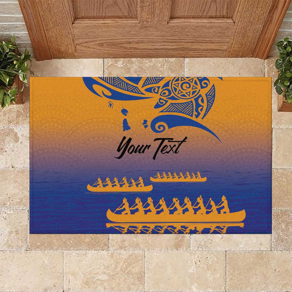 Personalised Hawaiki Nui Va'a French Polynesian Pattern Rubber Doormat Sunset Color