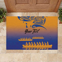 Personalised Hawaiki Nui Va'a French Polynesian Pattern Rubber Doormat Sunset Color LT03 Yellow - Polynesian Pride