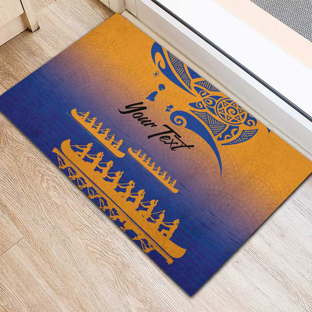 Personalised Hawaiki Nui Va'a French Polynesian Pattern Rubber Doormat Sunset Color LT03 - Polynesian Pride