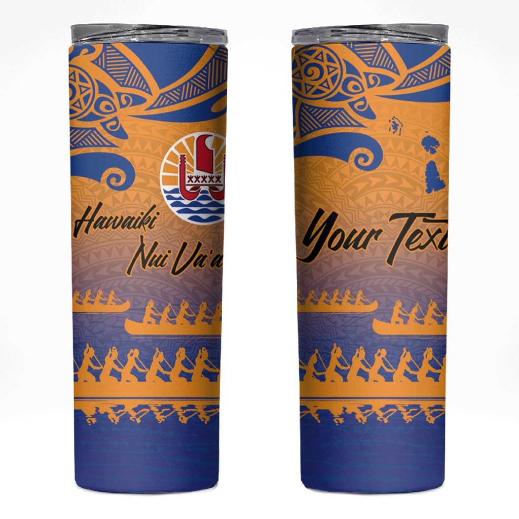 Personalised Hawaiki Nui Va'a French Polynesian Pattern Skinny Tumbler Sunset Color