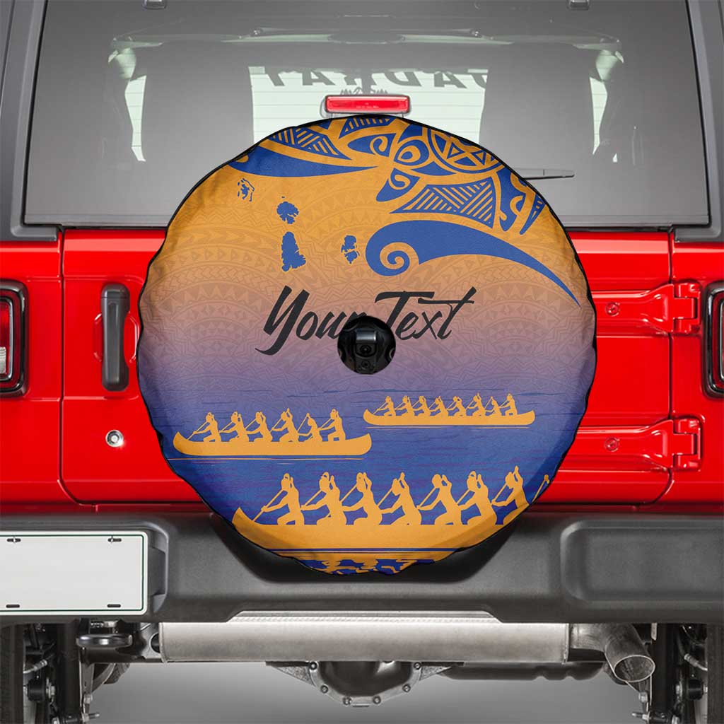 Personalised Hawaiki Nui Va'a French Polynesian Pattern Spare Tire Cover Sunset Color LT03 - Polynesian Pride