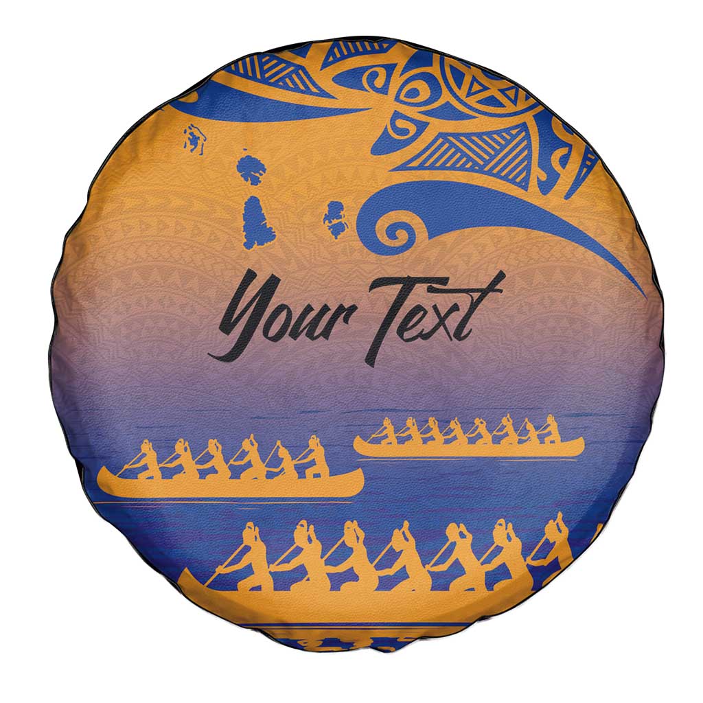 Personalised Hawaiki Nui Va'a French Polynesian Pattern Spare Tire Cover Sunset Color LT03 - Polynesian Pride