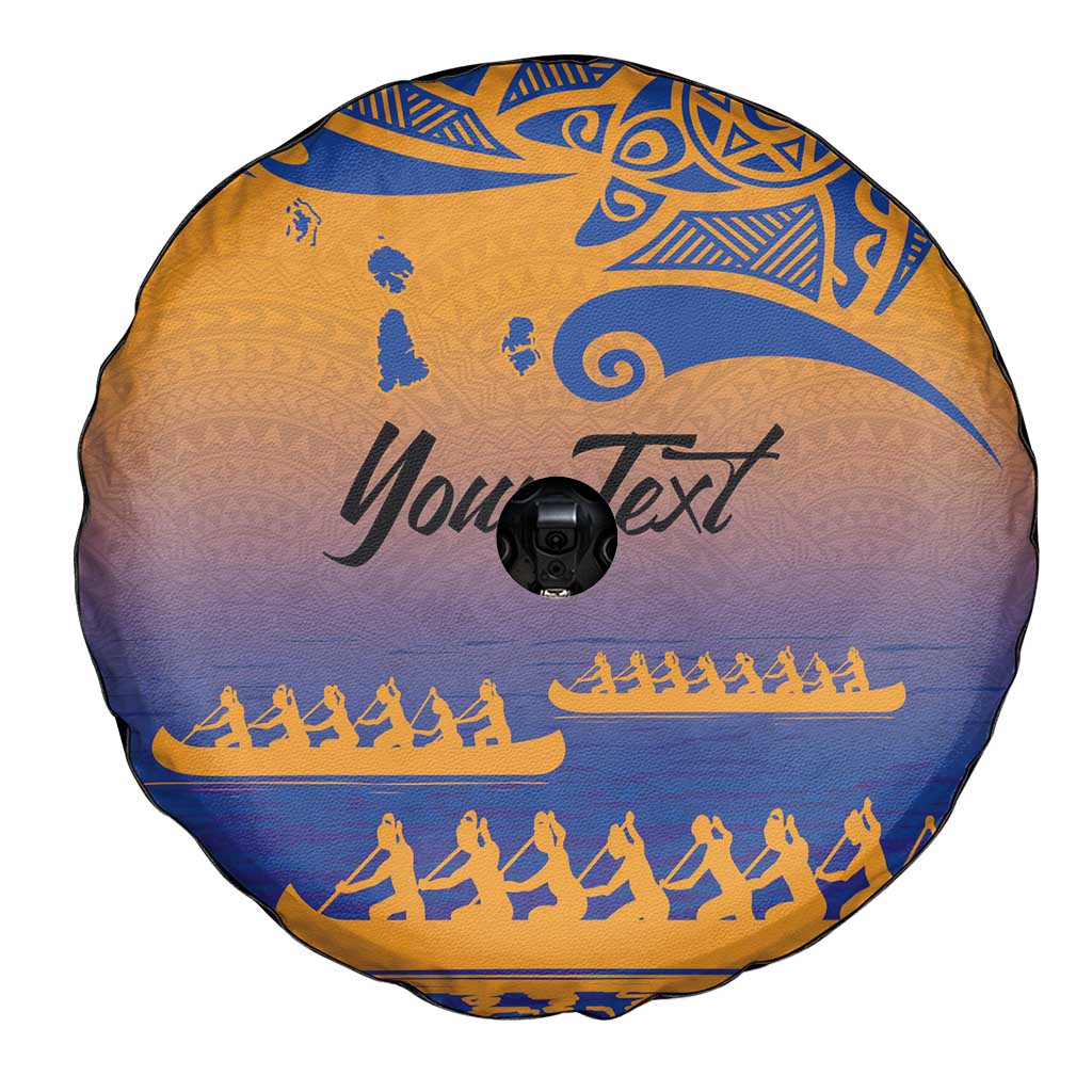 Personalised Hawaiki Nui Va'a French Polynesian Pattern Spare Tire Cover Sunset Color LT03 - Polynesian Pride