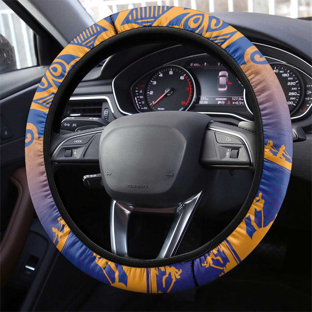 Hawaiki Nui Va'a French Polynesian Pattern Steering Wheel Cover Sunset Color LT03 - Polynesian Pride