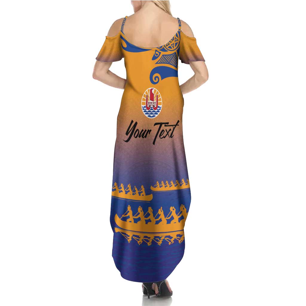Personalised Hawaiki Nui Va'a French Polynesian Pattern Summer Maxi Dress Sunset Color LT03 - Polynesian Pride