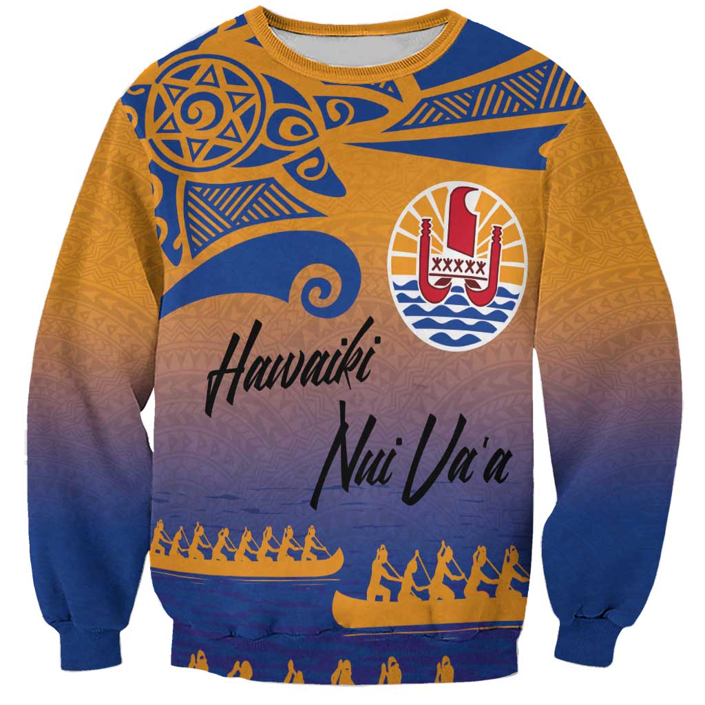 Personalised Hawaiki Nui Va'a French Polynesian Pattern Sweatshirt Sunset Color