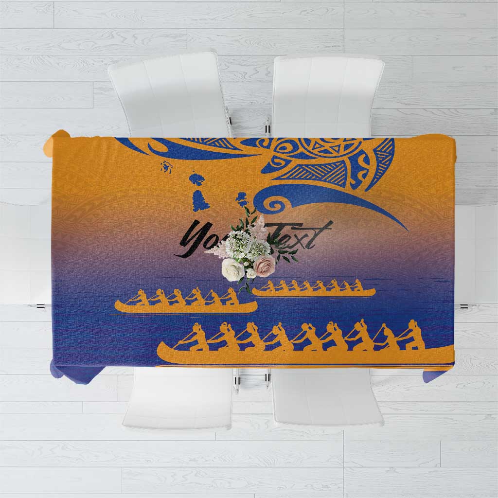 Personalised Hawaiki Nui Va'a French Polynesian Pattern Tablecloth Sunset Color LT03 Yellow - Polynesian Pride