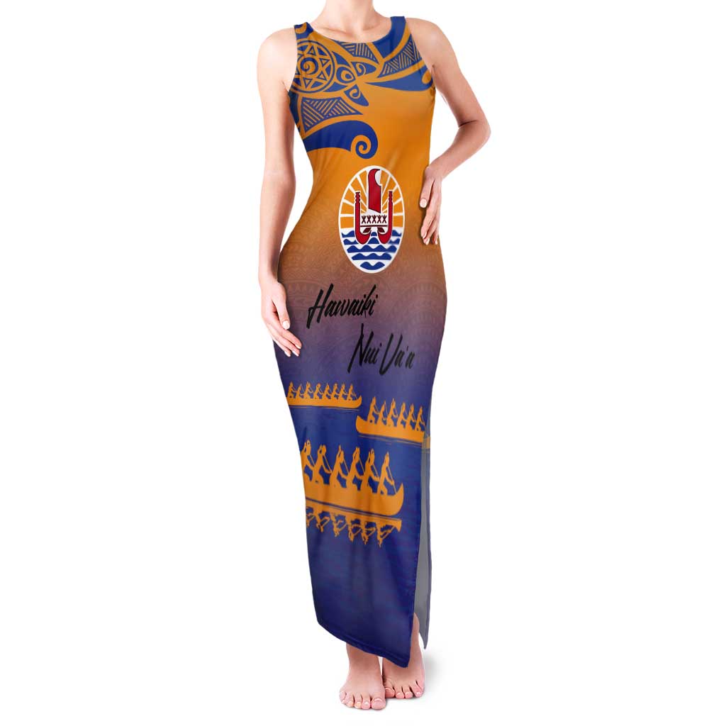 Personalised Hawaiki Nui Va'a French Polynesian Pattern Tank Maxi Dress Sunset Color LT03 Women Yellow - Polynesian Pride