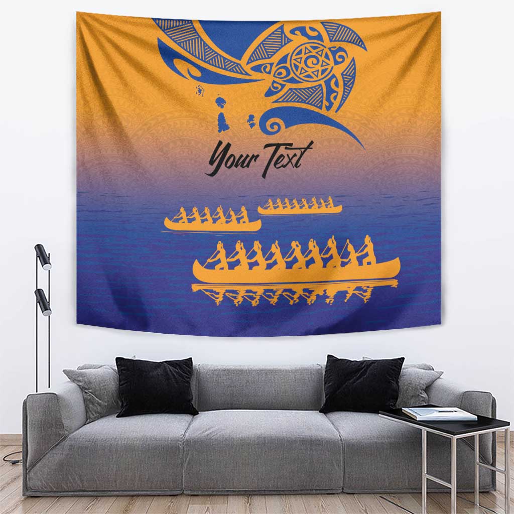 Personalised Hawaiki Nui Va'a French Polynesian Pattern Tapestry Sunset Color