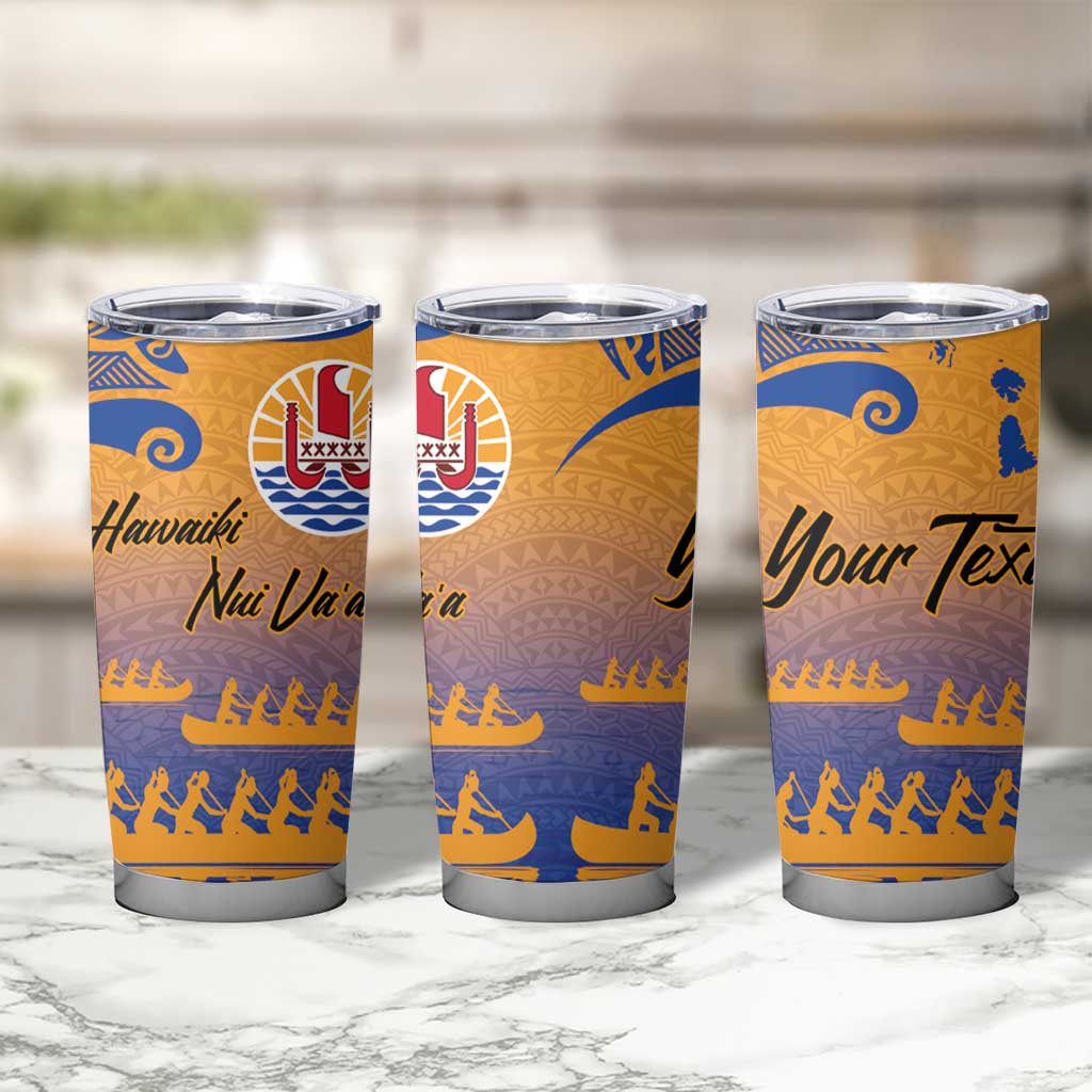 Personalised Hawaiki Nui Va'a French Polynesian Pattern Tumbler Cup Sunset Color LT03 - Polynesian Pride