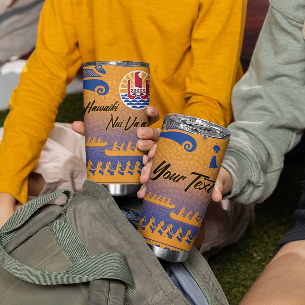 Personalised Hawaiki Nui Va'a French Polynesian Pattern Tumbler Cup Sunset Color LT03 - Polynesian Pride