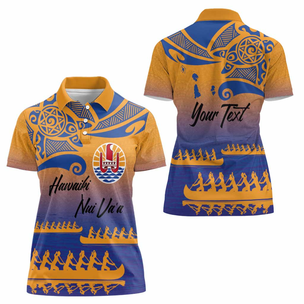 Personalised Hawaiki Nui Va'a French Polynesian Pattern Women Polo Shirt Sunset Color