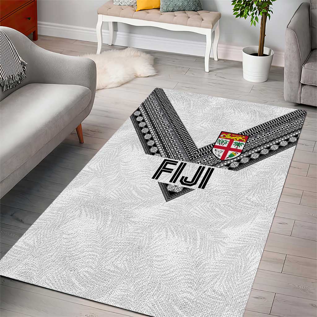 Rugby Fiji Area Rug Fijian Masi Tribal Sporty Style White Color - Polynesian Pride
