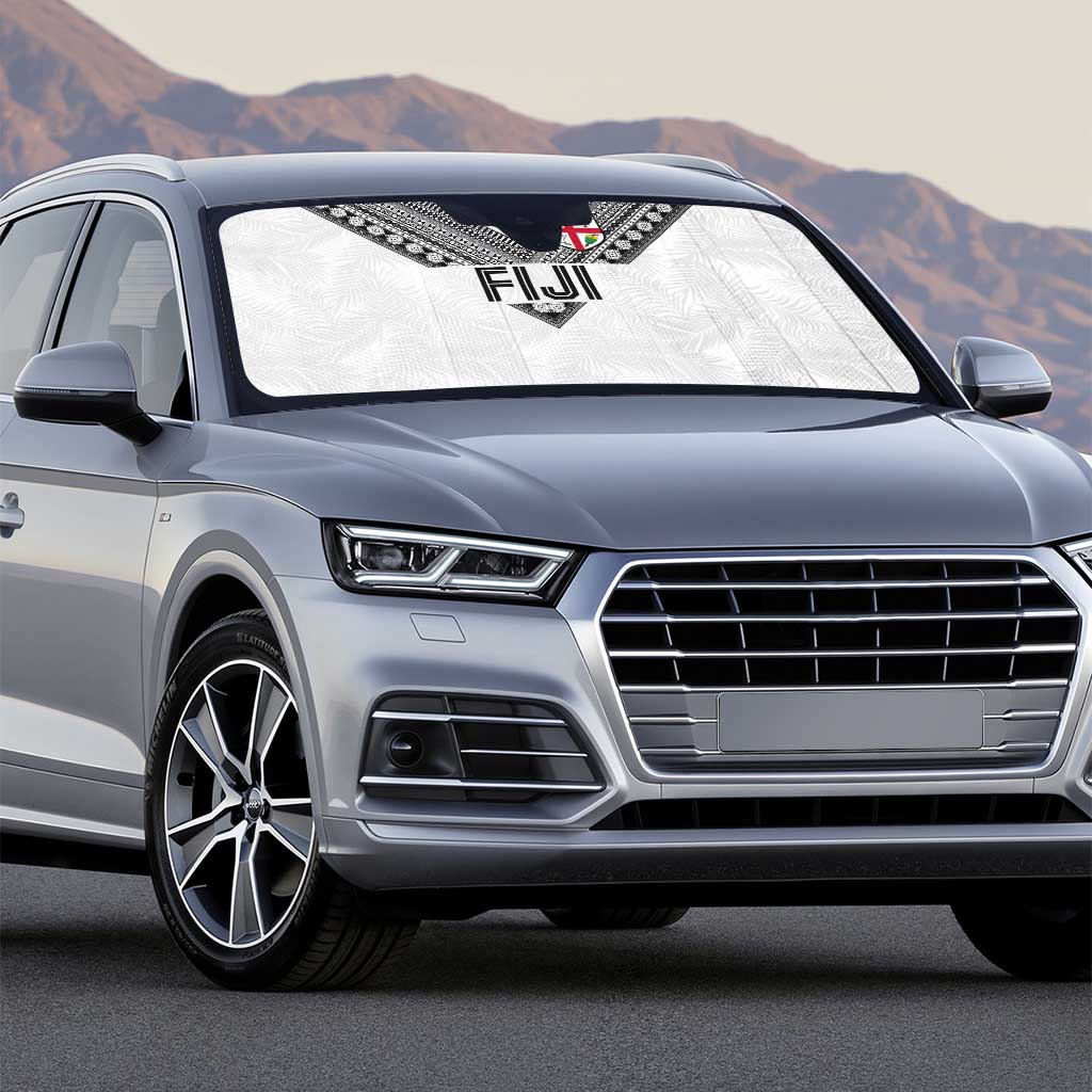 Rugby Fiji Auto Sun Shade Fijian Masi Tribal Sporty Style White Color - Polynesian Pride