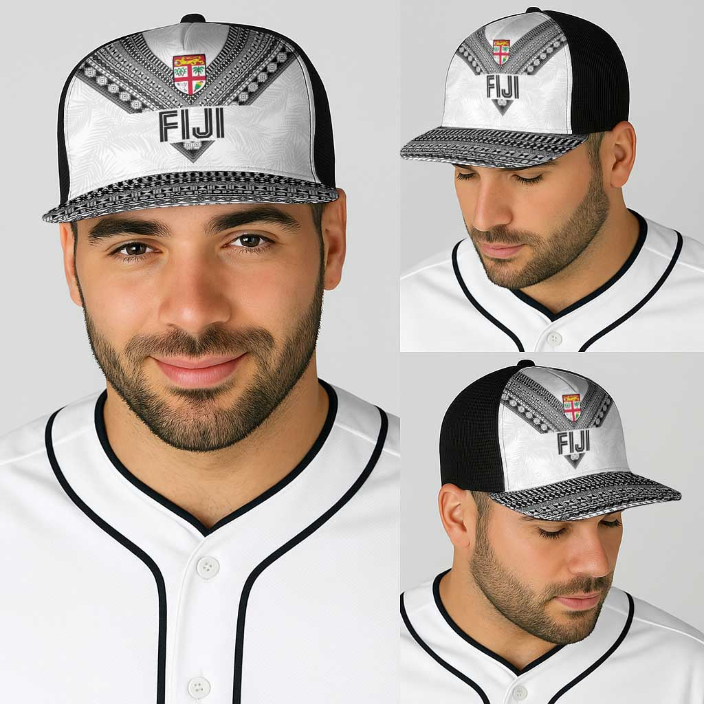 Rugby Fiji Baseball Net Cap Fijian Masi Tribal Sporty Style White Color - Polynesian Pride