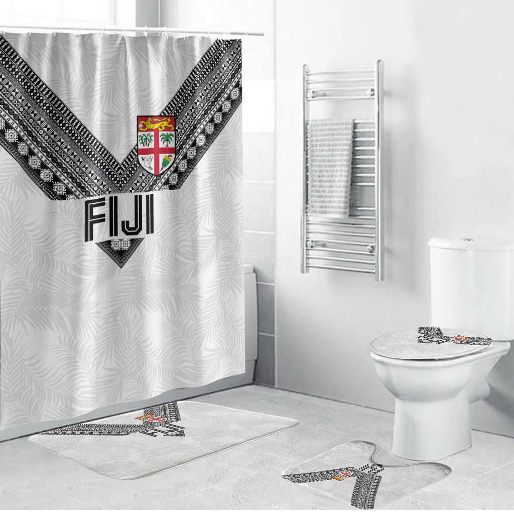 Rugby Fiji Bathroom Set Fijian Masi Tribal Sporty Style White Color - Polynesian Pride