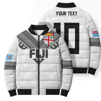 Custom Rugby Fiji Bomber Puffer Jacket Fijian Masi Tribal Sporty Style White Color - Polynesian Pride