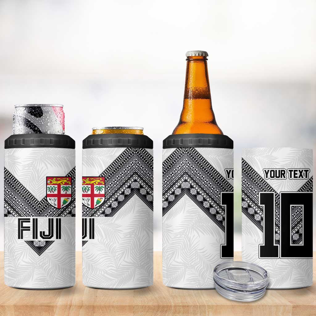 Custom Rugby Fiji 4 in 1 Can Cooler Tumbler Fijian Masi Tribal Sporty Style White Color - Polynesian Pride