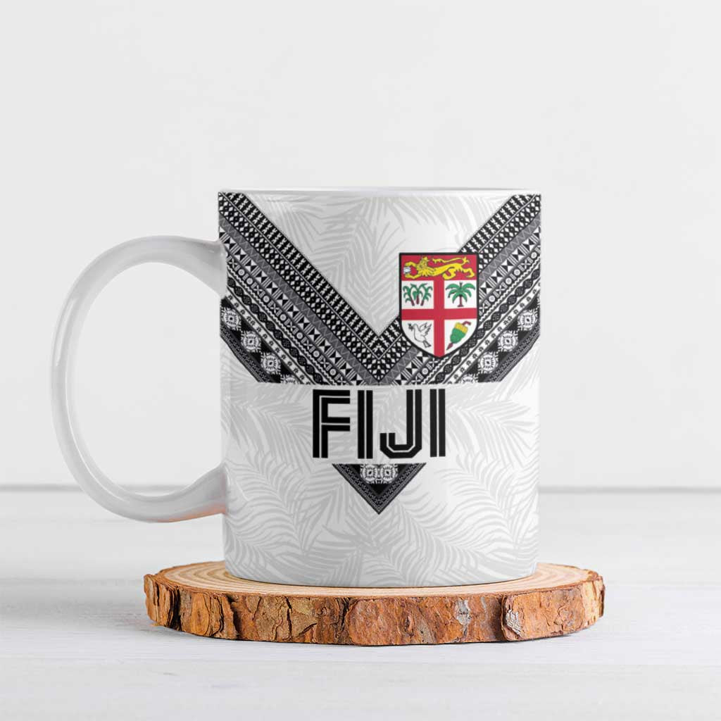 Custom Rugby Fiji Ceramic Mug Fijian Masi Tribal Sporty Style White Color - Polynesian Pride