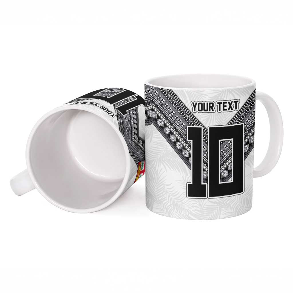 Custom Rugby Fiji Ceramic Mug Fijian Masi Tribal Sporty Style White Color - Polynesian Pride