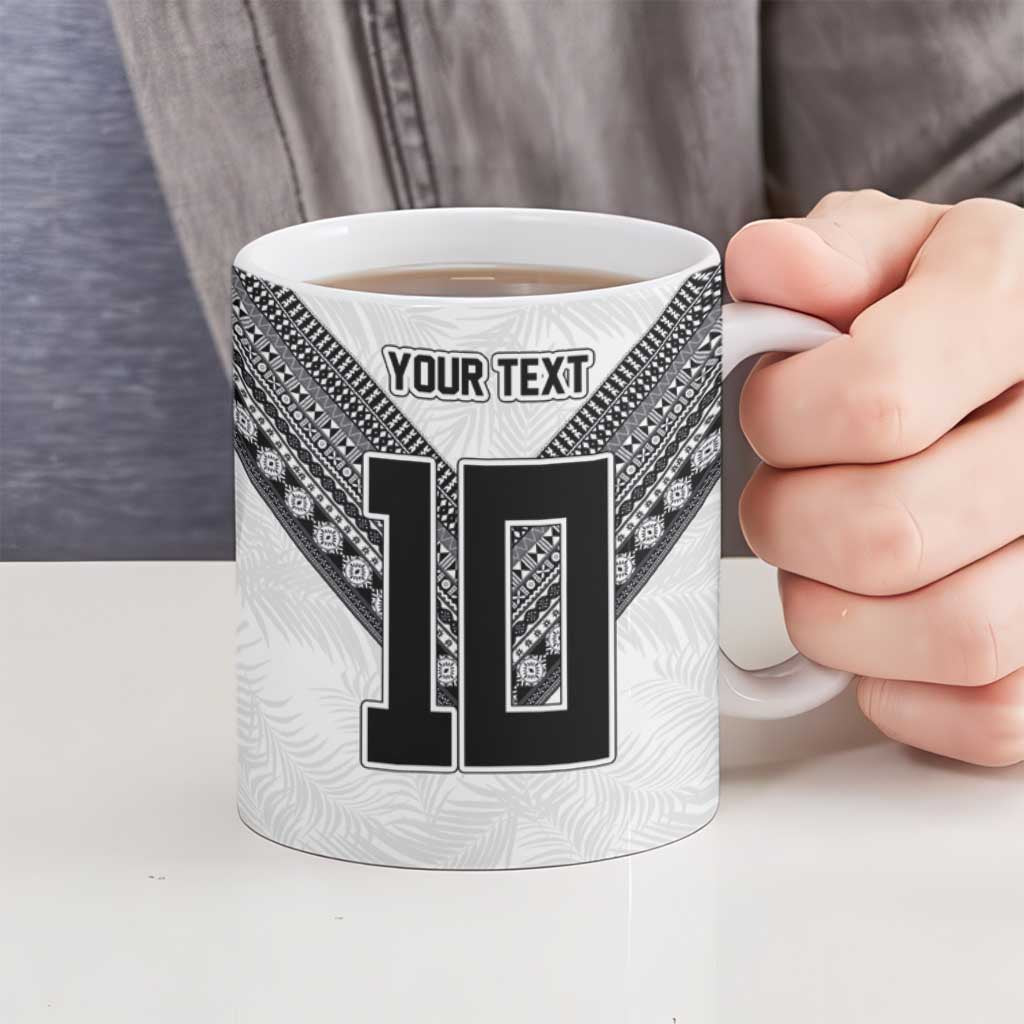 Custom Rugby Fiji Ceramic Mug Fijian Masi Tribal Sporty Style White Color - Polynesian Pride
