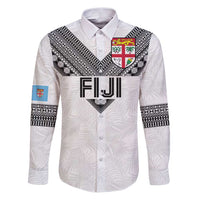 Custom Rugby Fiji Family Matching Puletasi and Hawaiian Shirt Fijian Masi Tribal Sporty Style White Color - Polynesian Pride