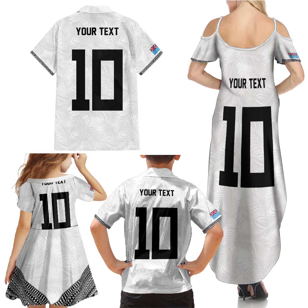 Custom Rugby Fiji Family Matching Summer Maxi Dress and Hawaiian Shirt Fijian Masi Tribal Sporty Style White Color - Polynesian Pride