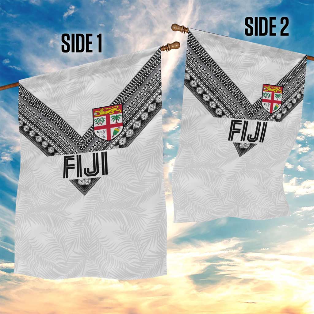 Rugby Fiji Garden Flag Fijian Masi Tribal Sporty Style White Color - Polynesian Pride