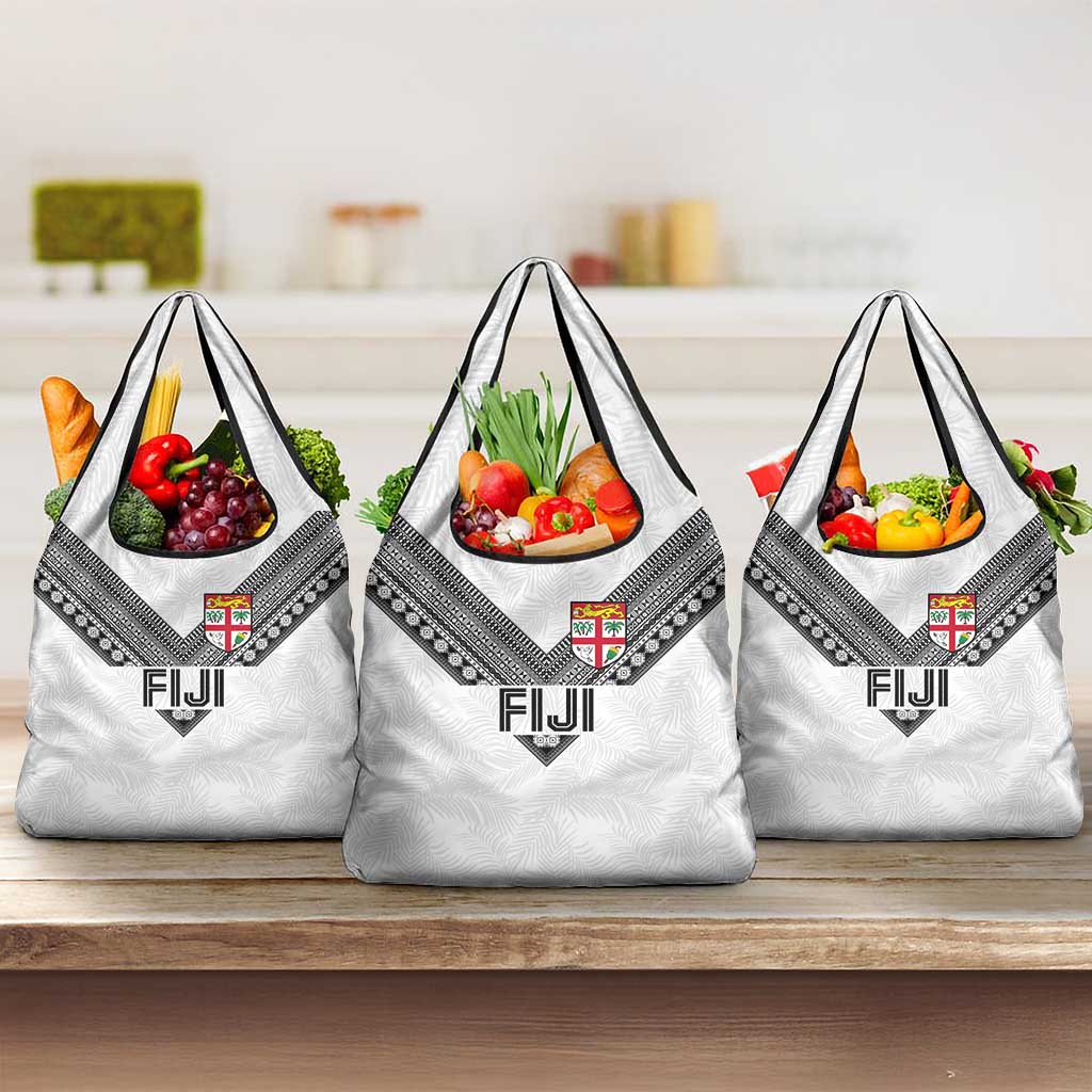Rugby Fiji Grocery Bag Fijian Masi Tribal Sporty Style White Color - Polynesian Pride
