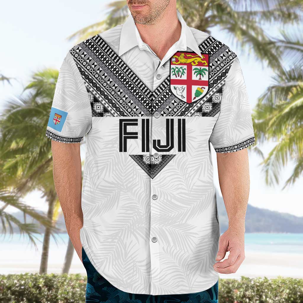 Custom Rugby Fiji Hawaiian Shirt Fijian Masi Tribal Sporty Style White Color - Polynesian Pride