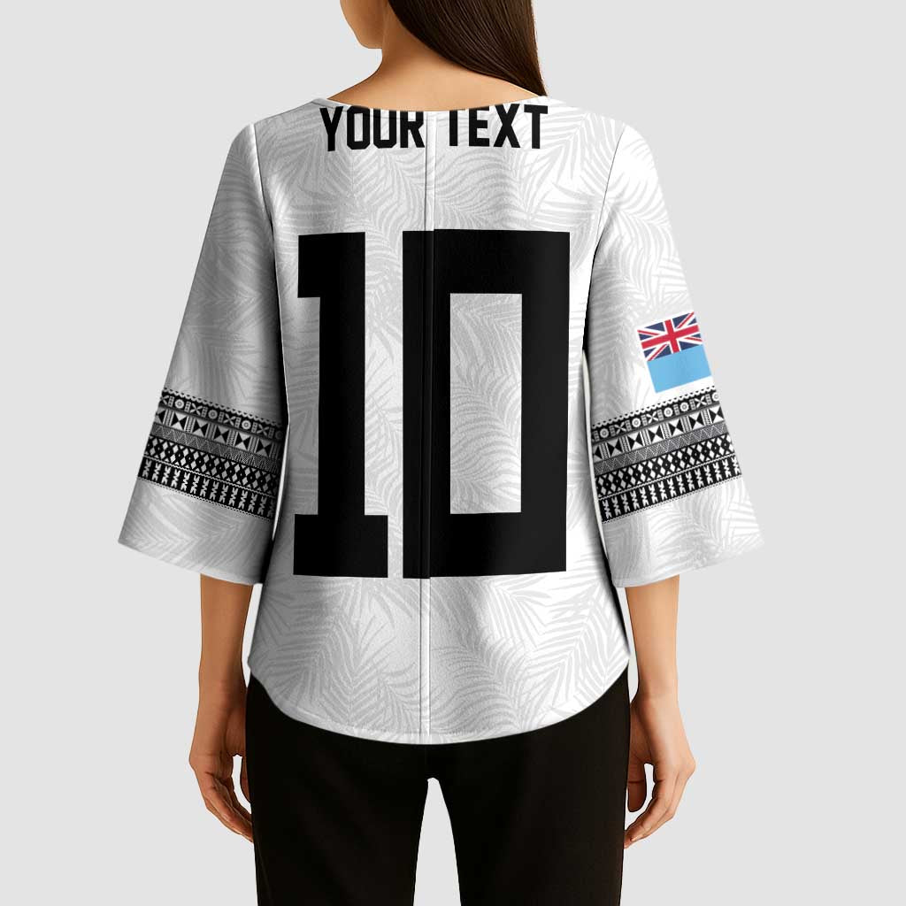 Custom Rugby Fiji Kimono Sleeve Blouse Fijian Masi Tribal Sporty Style White Color - Polynesian Pride