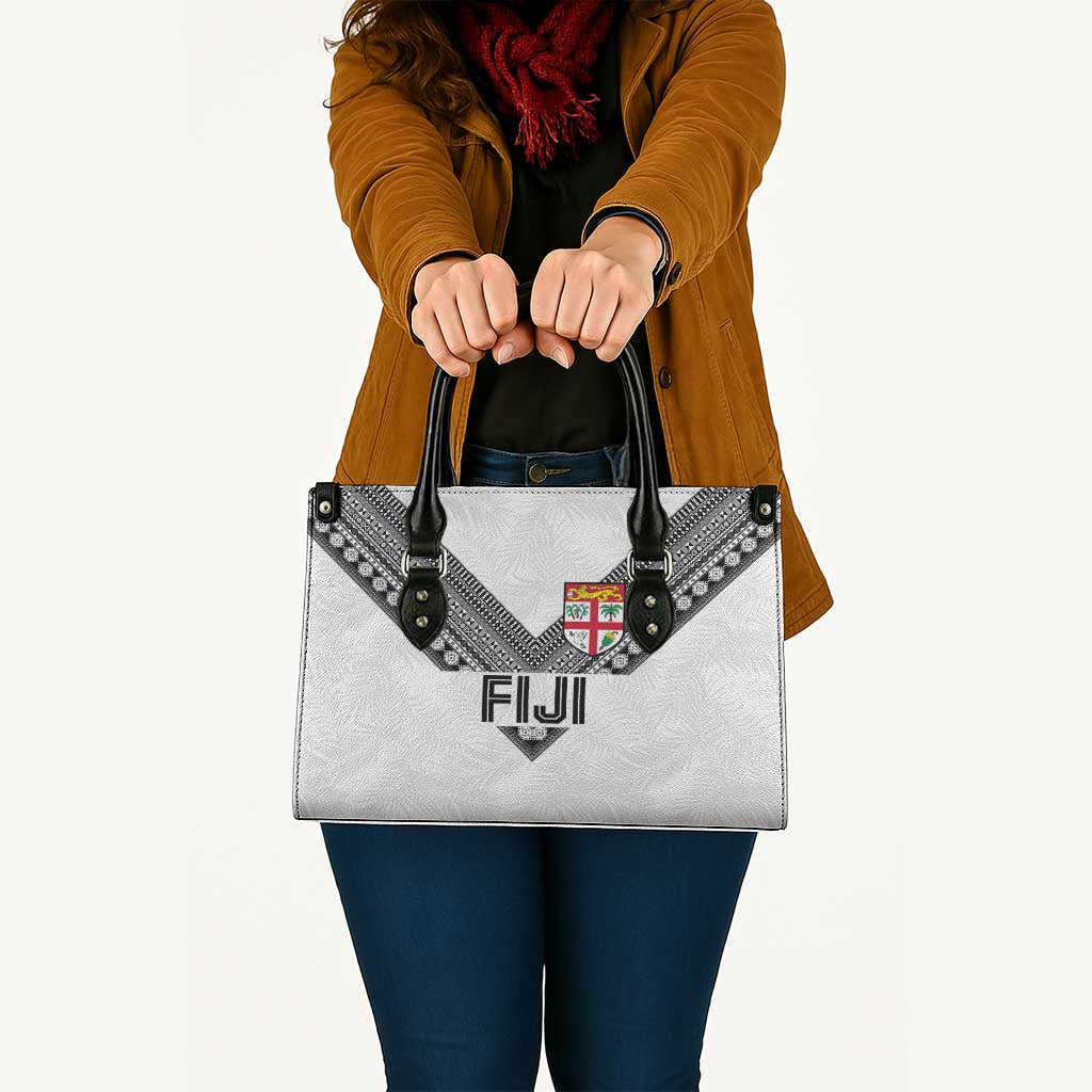 Rugby Fiji Leather Bag Fijian Masi Tribal Sporty Style White Color - Polynesian Pride