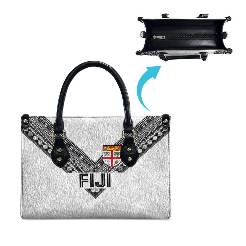 Rugby Fiji Leather Bag Fijian Masi Tribal Sporty Style White Color - Polynesian Pride