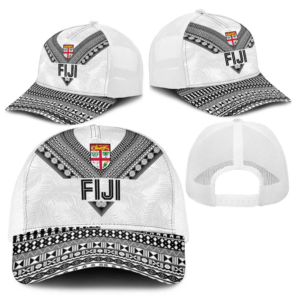 Rugby Fiji Mesh Trucker Cap Fijian Masi Tribal Sporty Style White Color - Polynesian Pride