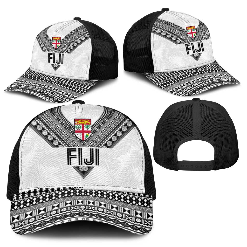 Rugby Fiji Mesh Trucker Cap Fijian Masi Tribal Sporty Style White Color - Polynesian Pride