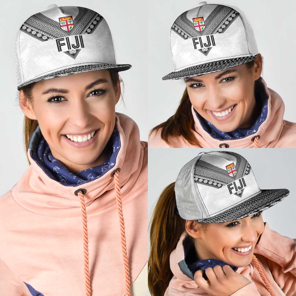 Rugby Fiji Mesh Trucker Cap Fijian Masi Tribal Sporty Style White Color - Polynesian Pride