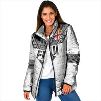 Custom Rugby Fiji Padded Jacket Fijian Masi Tribal Sporty Style White Color - Polynesian Pride