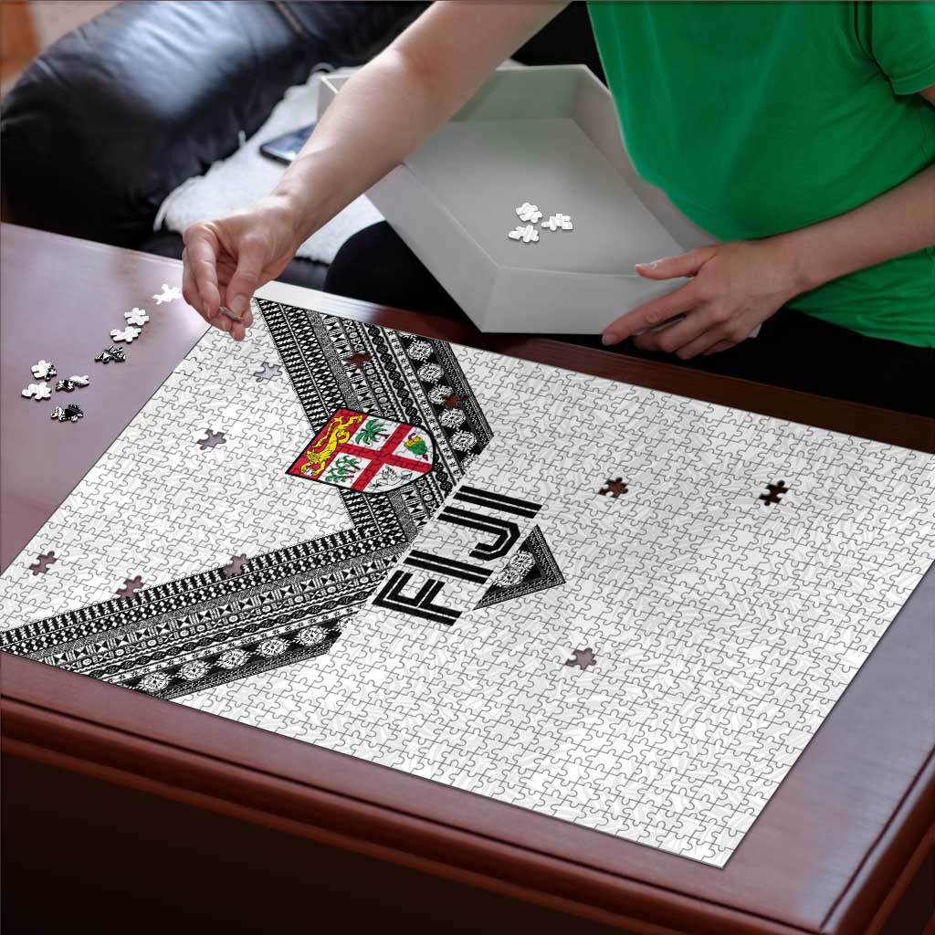 Rugby Fiji Puzzle Fijian Masi Tribal Sporty Style White Color - Polynesian Pride