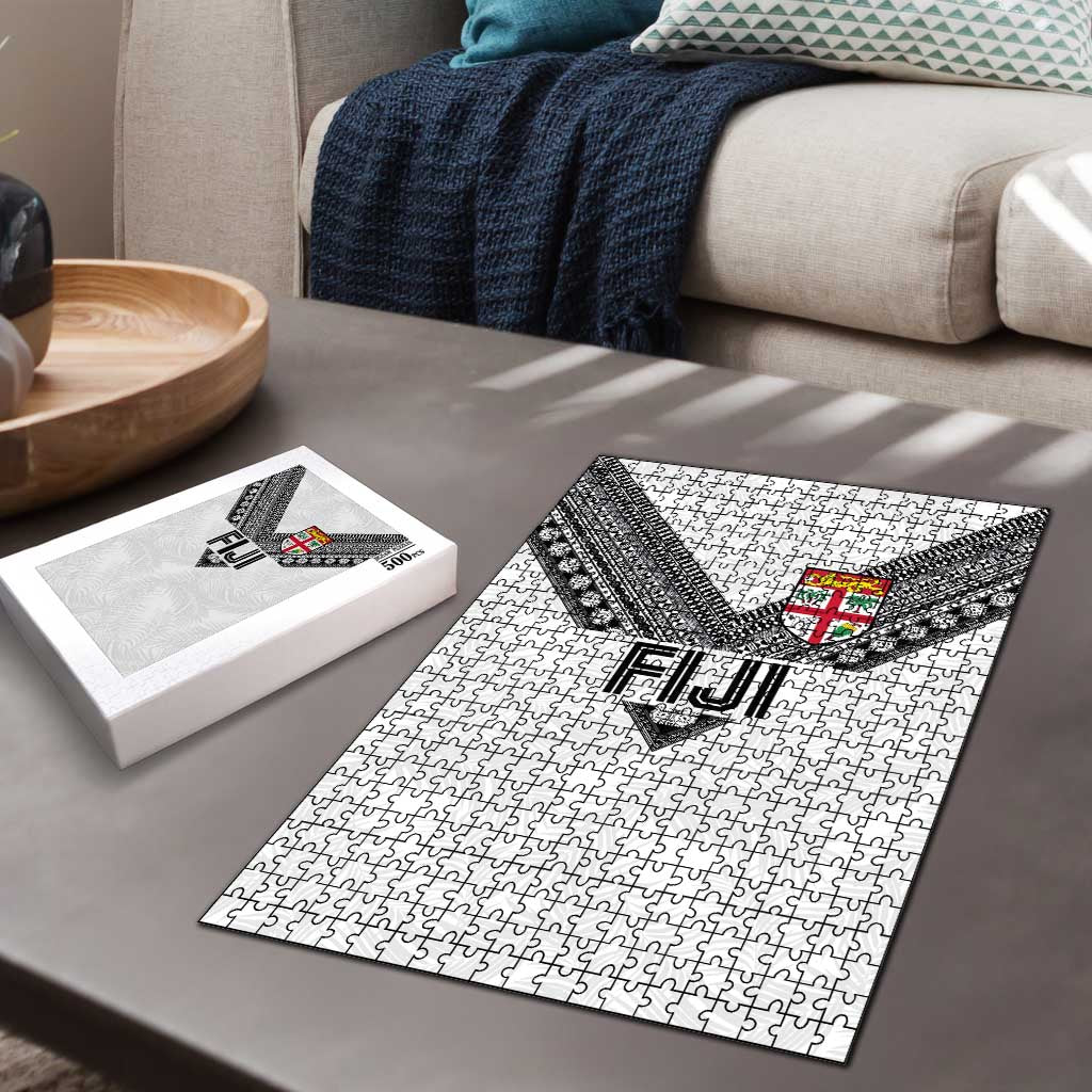 Rugby Fiji Puzzle Fijian Masi Tribal Sporty Style White Color - Polynesian Pride