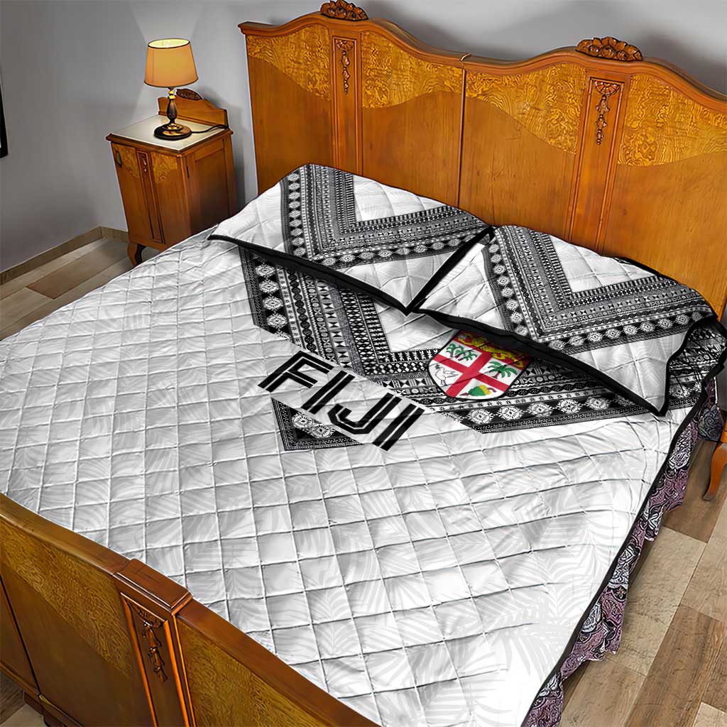 Rugby Fiji Quilt Bed Set Fijian Masi Tribal Sporty Style White Color - Polynesian Pride