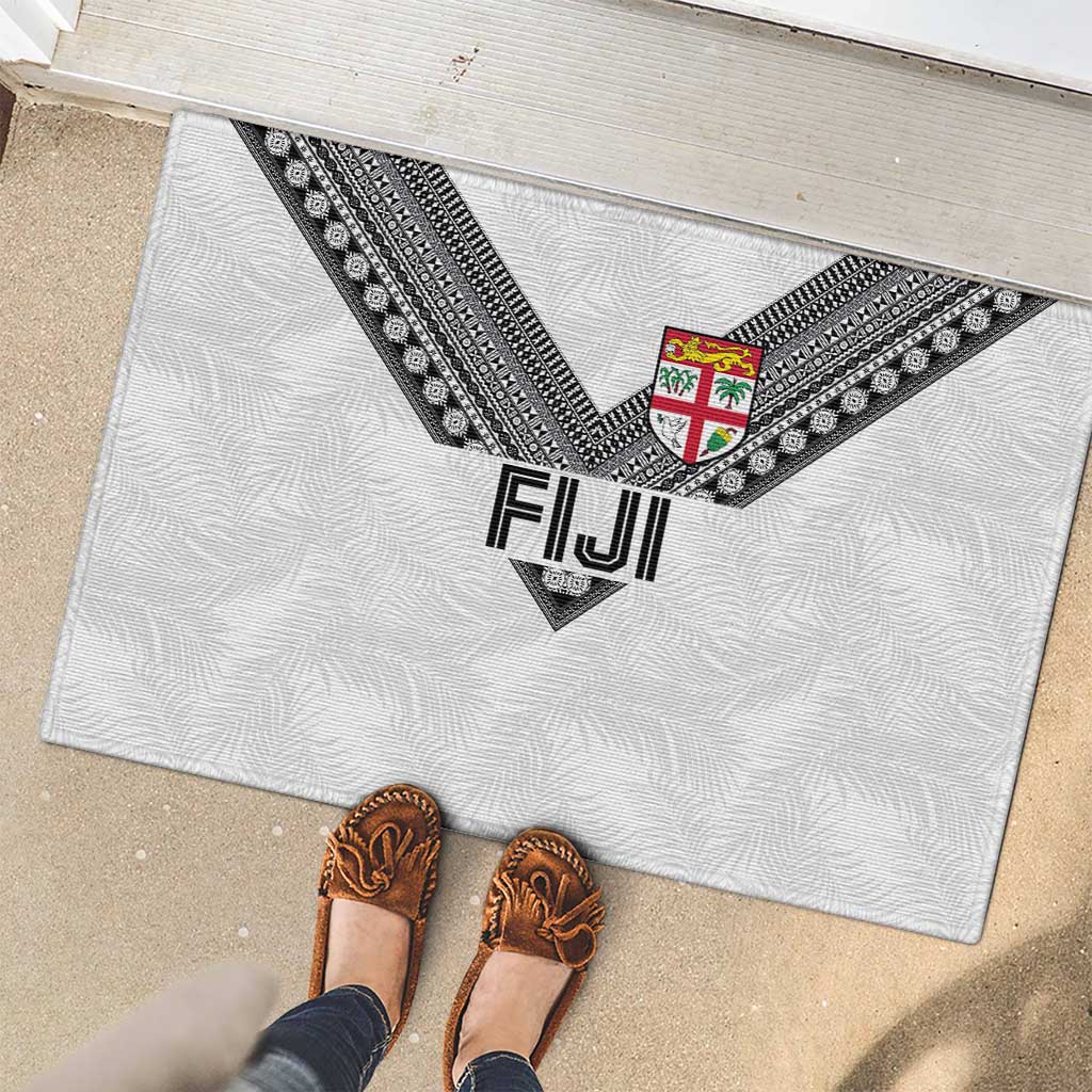 Rugby Fiji Rubber Doormat Fijian Masi Tribal Sporty Style White Color - Polynesian Pride