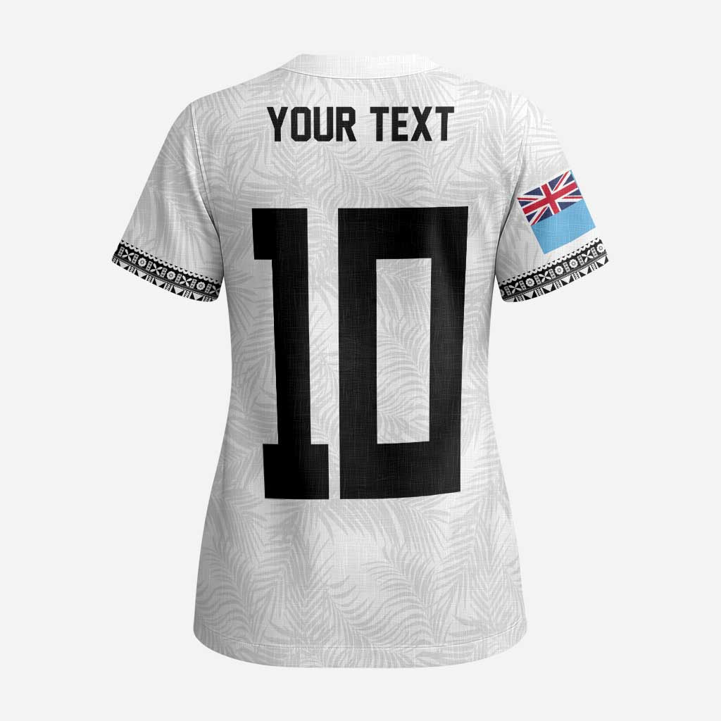 Custom Rugby Fiji Scrub Top Fijian Masi Tribal Sporty Style White Color - Polynesian Pride