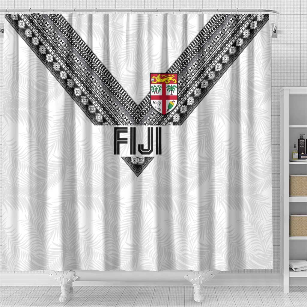 Rugby Fiji Shower Curtain Fijian Masi Tribal Sporty Style White Color - Polynesian Pride
