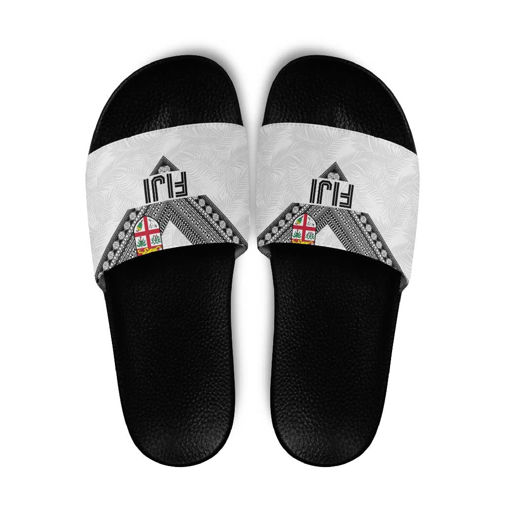 Rugby Fiji Slide Sandals Fijian Masi Tribal Sporty Style White Color - Polynesian Pride
