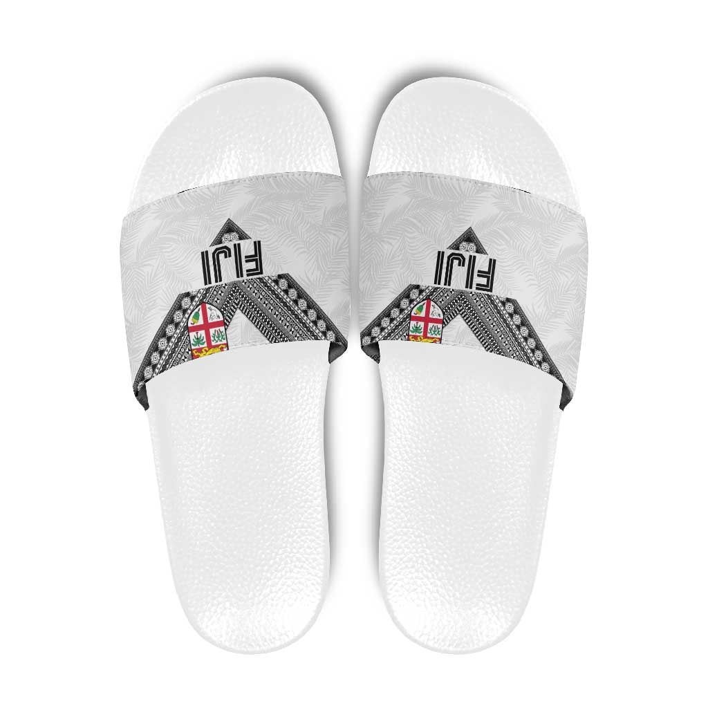 Rugby Fiji Slide Sandals Fijian Masi Tribal Sporty Style White Color - Polynesian Pride