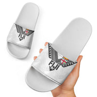 Rugby Fiji Slide Sandals Fijian Masi Tribal Sporty Style White Color - Polynesian Pride
